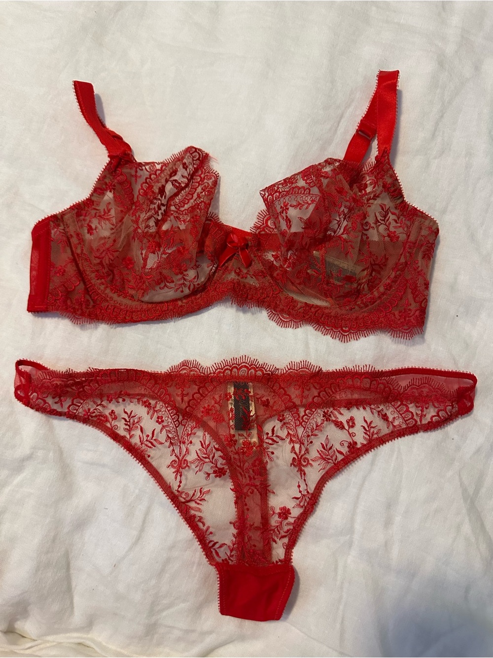 Dita Von Teese Sheer Red Lace Underwire Bra Set - Women's Lingerie